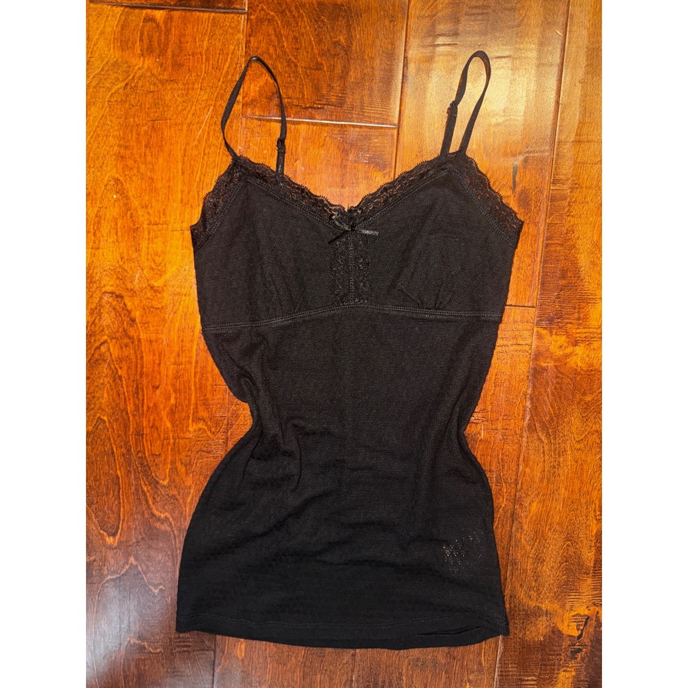 Y2K Faded Glory Black Lace Trim Camisole Built-in Shelf Bra Small Elena Gilbert